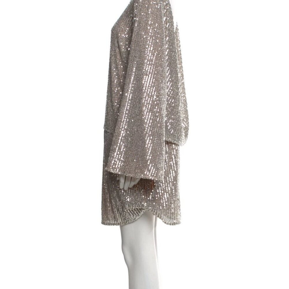 NWT Mestiza Silver Sequin Stretch Elastic Waistband Mini Dress Open Back XL‎